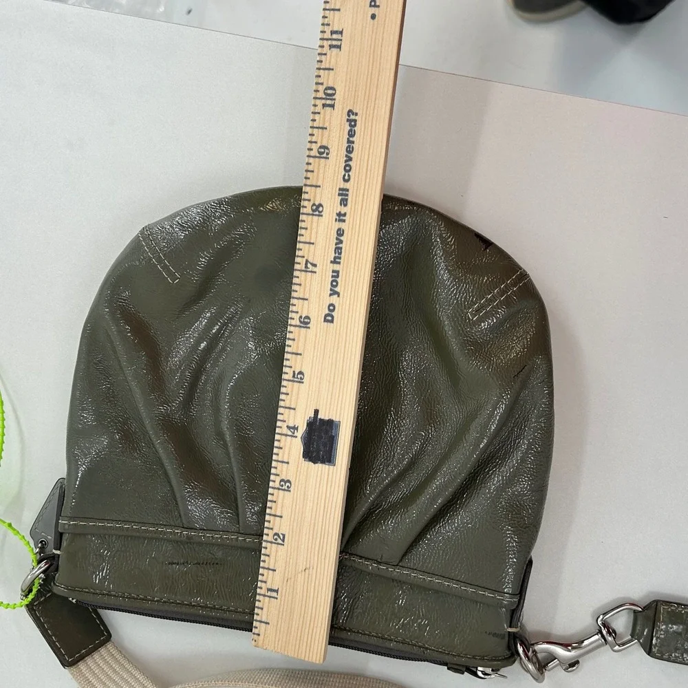 Coach Olive Green‎ Patent Leather Crossbody Bag Glossy Purse Wide Canvas Strap